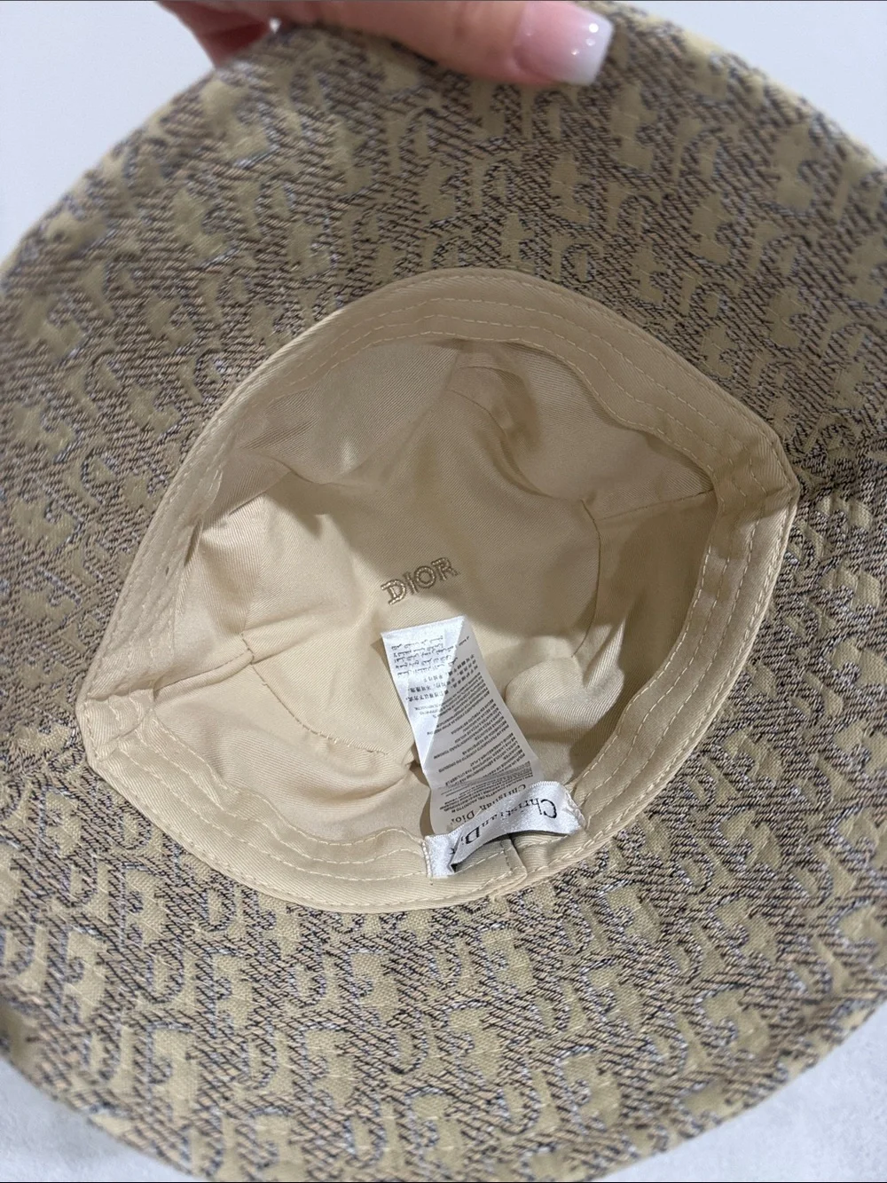 Tan and Gray Monogram Bucket Hat with Embroidered Logo